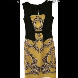 BCBG black yellow cocktail dress